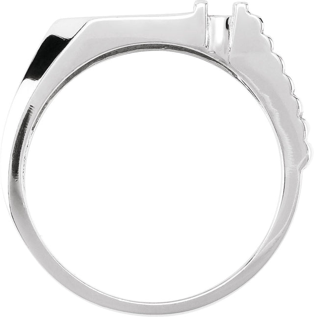 14K Gold Round Natural Diamond Geometric Signet Ring - White Gold - view 2