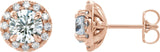 14K Gold Round Natural Diamond French-Set Halo-Style Earrings - Rose Gold
