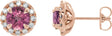 14K Gold Round Natural Pink Tourmaline French-Set Halo-Style Earrings - Rose Gold