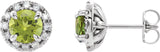 14K Gold Round Natural Peridot French-Set Halo-Style Earrings - White Gold