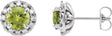 Platinum Round Natural Peridot French-Set Halo-Style Earrings