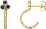14K Gold Round Natural Blue Sapphire Accented Bezel-Set J-Hoop Earrings - Yellow Gold