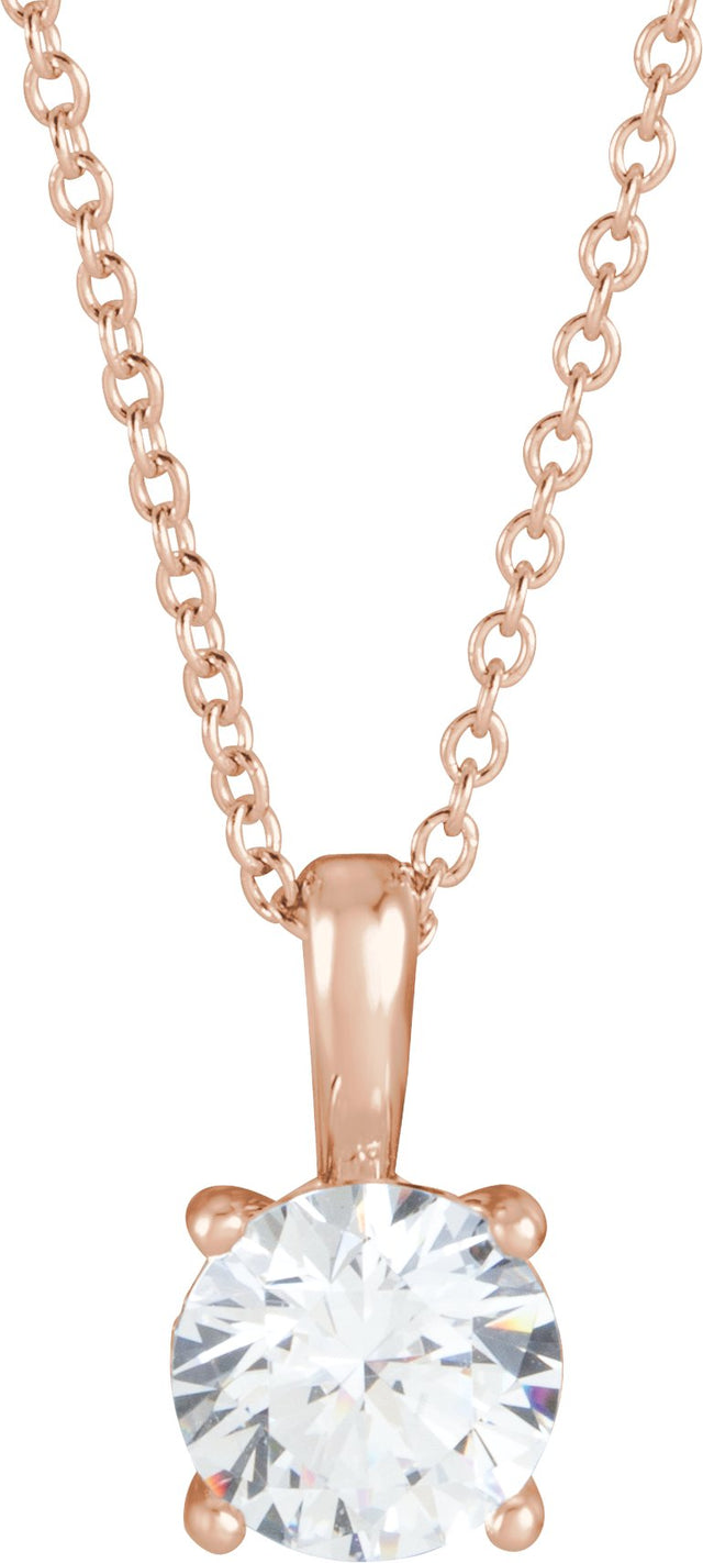 14K Gold Round Natural Diamond Solitaire Necklace or Pendant – up to 1/4 CTW - Rose Gold