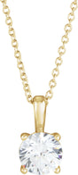 14K Gold Round Natural White Sapphire Solitaire Necklace or Pendant - Yellow Gold