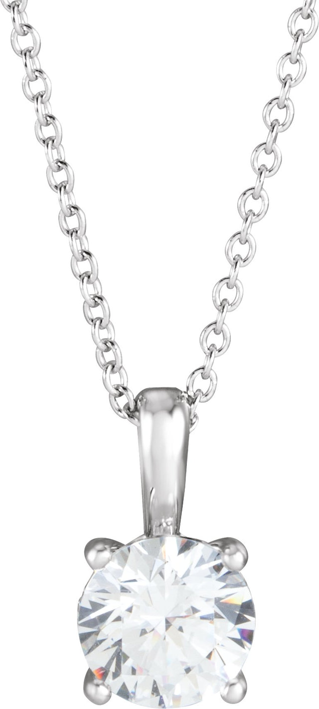 14K Gold Round Natural White Sapphire Solitaire Necklace or Pendant - White Gold