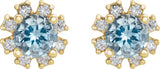 14K Gold Natural Aquamarine Round 4-Prong Halo-Style Earrings - Yellow Gold - view 2