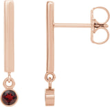 14K Gold Round Natural Mozambique Garnet Bezel-Set Bar Earrings - Rose Gold