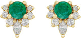 14K Gold Round Lab-Grown Emerald Accented Earrings - Yellow Gold - view 2