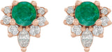 14K Gold Round Natural Emerald Accented Earrings - Rose Gold - view 2