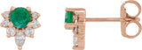 14K Gold Round Natural Emerald Accented Earrings - Rose Gold