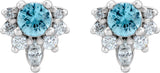 Platinum Round Natural Blue Zircon Accented Earrings - view 2