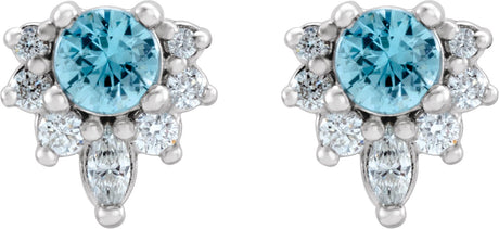 Platinum Round Natural Blue Zircon Accented Earrings - view 2