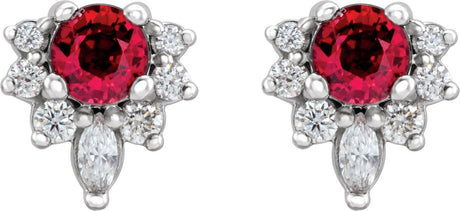 Platinum Round Natural Ruby Accented Earrings - view 2