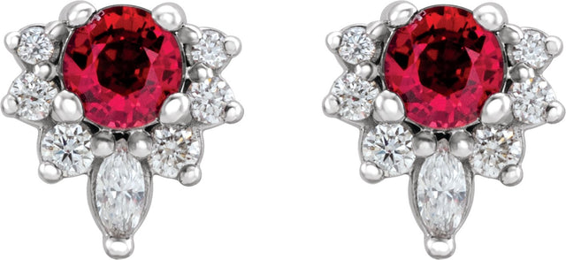 14K Gold Round Lab-Grown Ruby Accented Earrings - White Gold - view 2