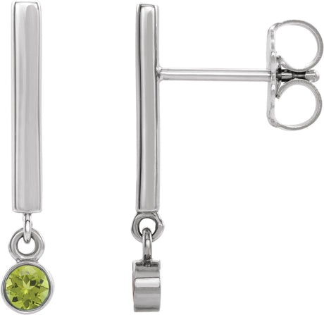 Platinum Round Natural Peridot Bezel-Set Bar Earrings