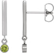 14K Gold Round Natural Peridot Bezel-Set Bar Earrings - White Gold