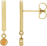14K Gold Round Natural Citrine Bezel-Set Bar Earrings - Yellow Gold