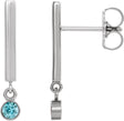 14K Gold Round Natural Blue Zircon Bezel-Set Bar Earrings - White Gold