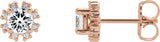 14K Gold Natural White Sapphire Round 4-Prong Halo-Style Earrings - Rose Gold