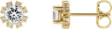 14K Gold Natural White Sapphire Round 4-Prong Halo-Style Earrings - Yellow Gold