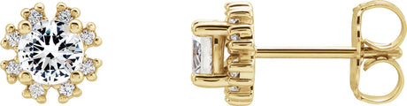14K Gold Natural White Sapphire Round 4-Prong Halo-Style Earrings - Yellow Gold