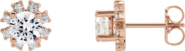14K Gold Natural Diamond Round 4-Prong Halo-Style Earrings - Rose Gold