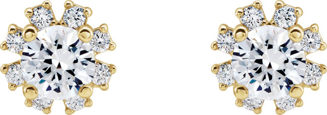 14K Gold Natural Diamond Round 4-Prong Halo-Style Earrings - Yellow Gold - view 2