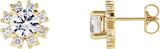 14K Gold Natural White Sapphire Round 4-Prong Halo-Style Earrings - Yellow Gold