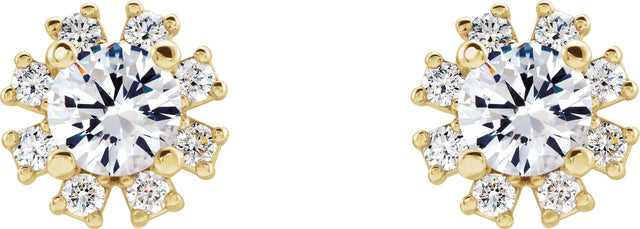 14K Gold Natural Diamond Round 4-Prong Halo-Style Earrings - Yellow Gold - view 2
