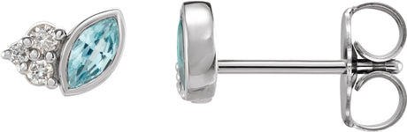 Platinum Marquise Natural Blue Zircon Accented Bezel-Set Earrings