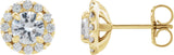 14K Gold Round Natural White Sapphire French-Set Halo-Style Earrings - Yellow Gold