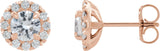 14K Gold Round Natural Diamond French-Set Halo-Style Earrings - Rose Gold