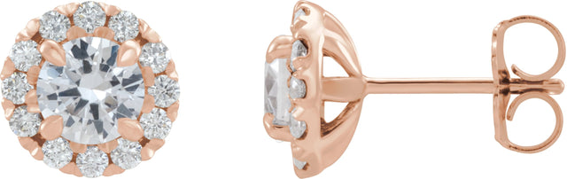 14K Gold Round Natural Diamond French-Set Halo-Style Earrings - Rose Gold