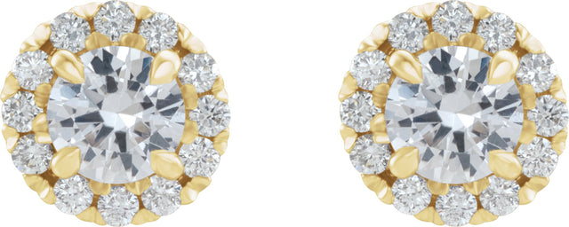 14K Gold Round Natural Diamond French-Set Halo-Style Earrings - Yellow Gold - view 2
