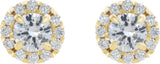 14K Gold Round Natural White Sapphire French-Set Halo-Style Earrings - Yellow Gold - view 2