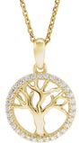 14K Gold Round Natural Diamond Accented Tree of Life Necklace - Yellow Gold