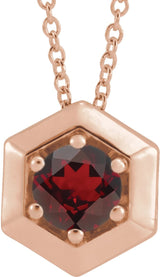 14K Gold Round Natural Mozambique Garnet Geometric Necklace or Pendant - Rose Gold