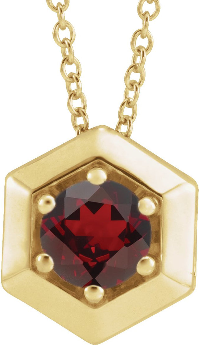 14K Gold Round Natural Mozambique Garnet Geometric Necklace or Pendant - Yellow Gold