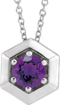 Platinum Round Natural Amethyst Geometric Necklace or Pendant