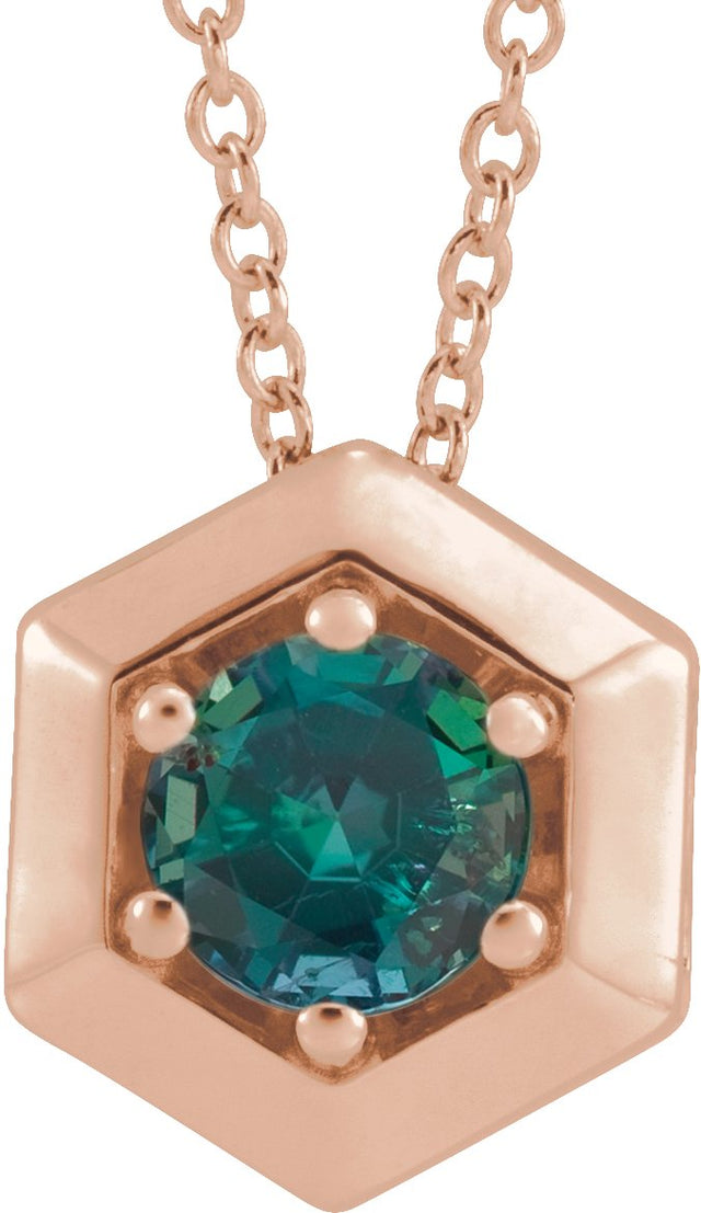 14K Gold Round Lab-Grown Alexandrite Geometric Necklace or Pendant - Rose Gold