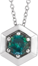 14K Gold Round Lab-Grown Alexandrite Geometric Necklace or Pendant - White Gold