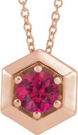 14K Gold Round Natural Ruby Geometric Necklace or Pendant - Rose Gold