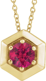 14K Gold Round Lab-Grown Ruby Geometric Necklace or Pendant - Yellow Gold