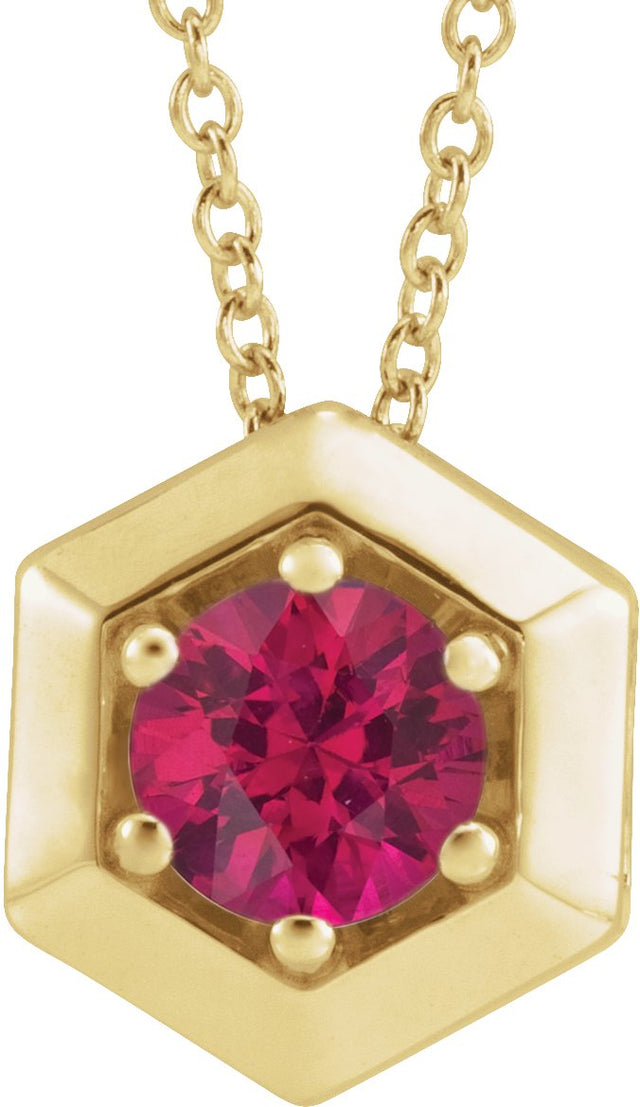 14K Gold Round Lab-Grown Ruby Geometric Necklace or Pendant - Yellow Gold