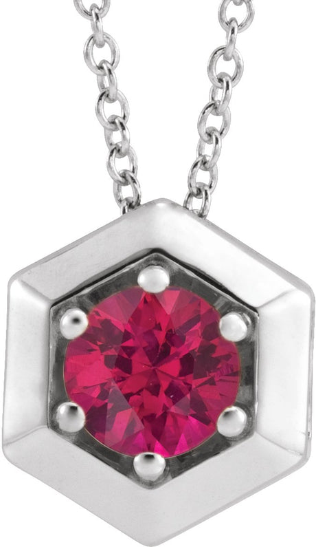 Platinum Round Natural Ruby Geometric Necklace or Pendant