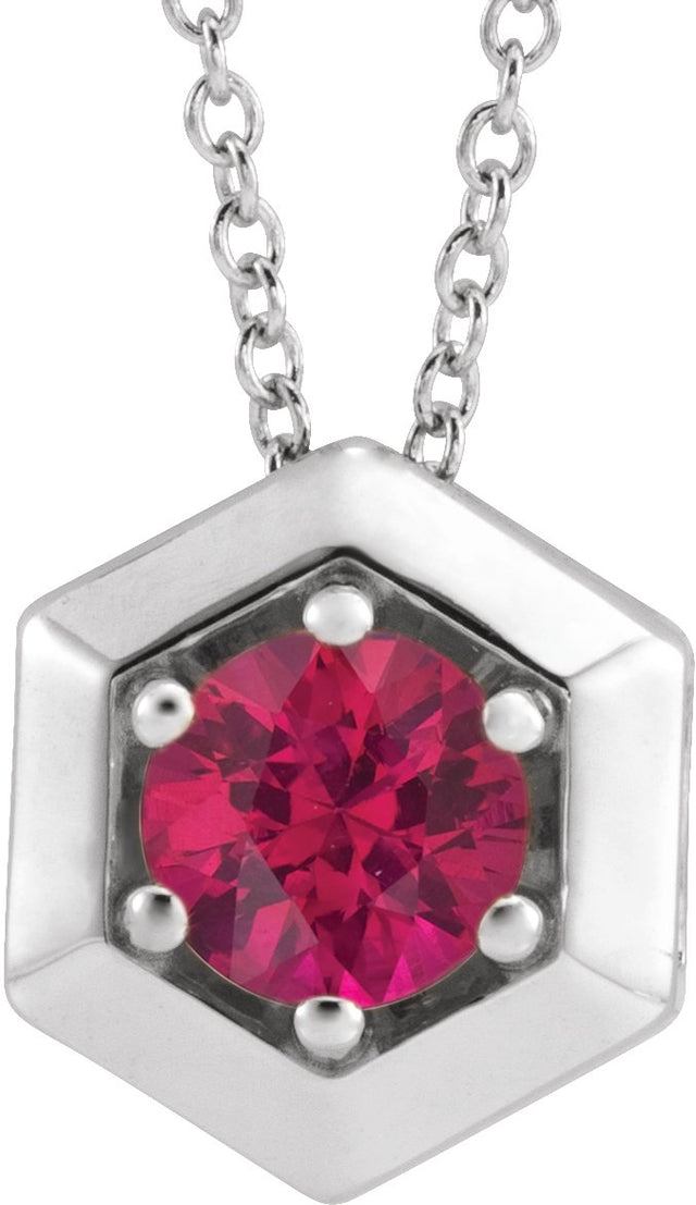 14K Gold Round Lab-Grown Ruby Geometric Necklace or Pendant - White Gold