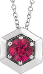 14K Gold Round Lab-Grown Ruby Geometric Necklace or Pendant - White Gold
