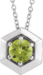 14K Gold Round Natural Peridot Geometric Necklace or Pendant - White Gold