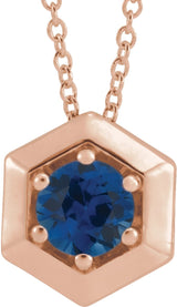 14K Gold Round Lab-Grown Blue Sapphire Geometric Necklace or Pendant - Rose Gold