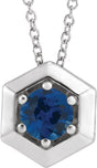 Platinum Round Lab-Grown Blue Sapphire Geometric Necklace or Pendant